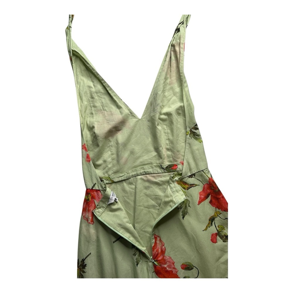 L.K. Bennett Women Dress Maxi Size 4  Green‎ Floral  V-Neck Backless Lined - Picture 8 of 16